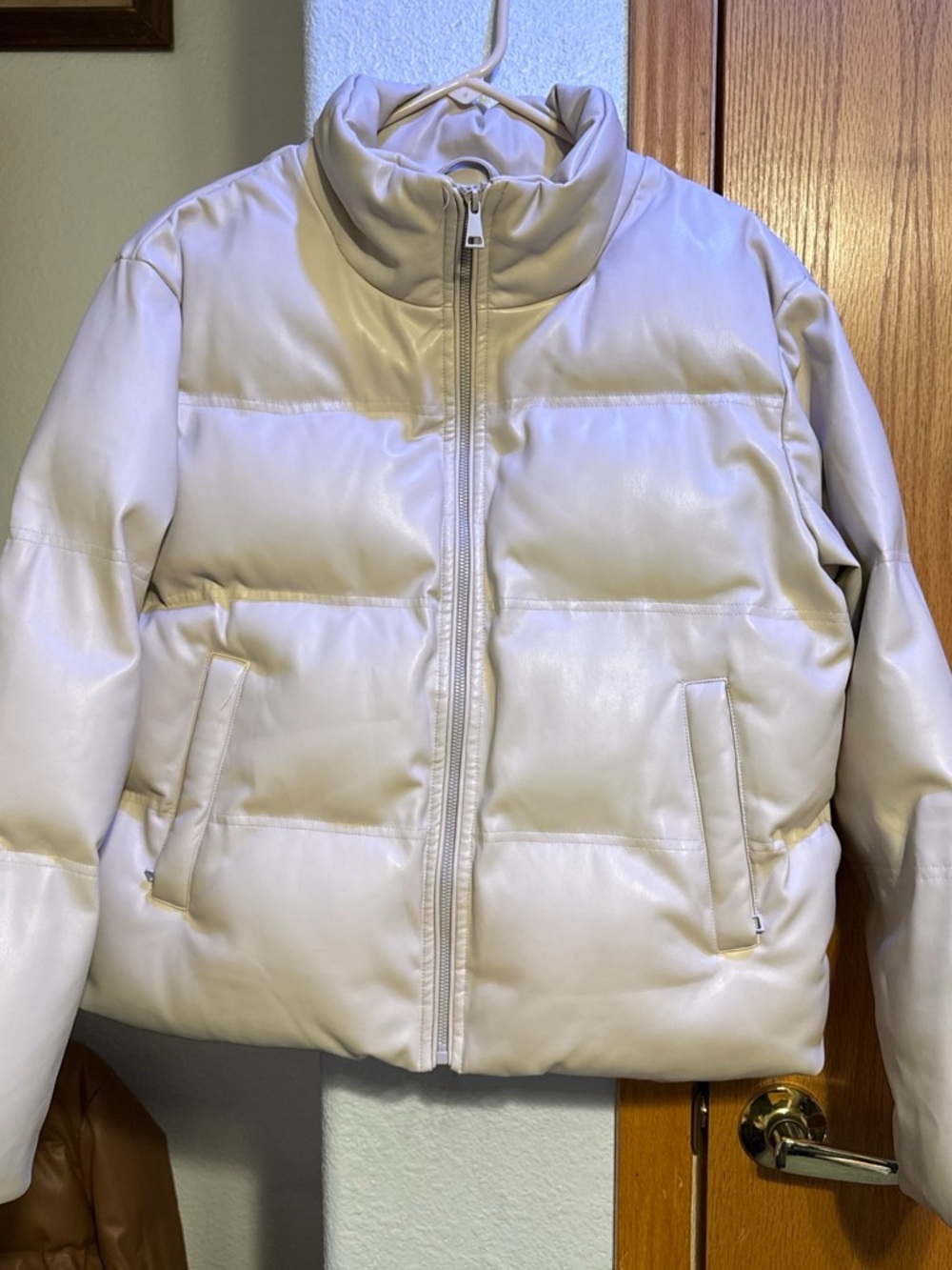 Wishlist Cream Quilted Puffer Jacket with High Collar